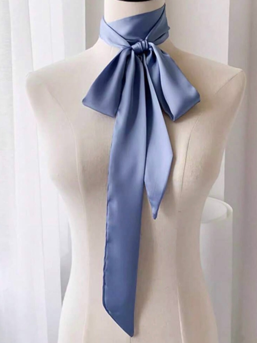 Soft Satin Long Neck Scarf in Light Blue - Women's Accessory